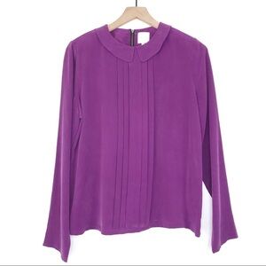 LEITH Silk Pleated Peter Pan Collard Blouse Top M